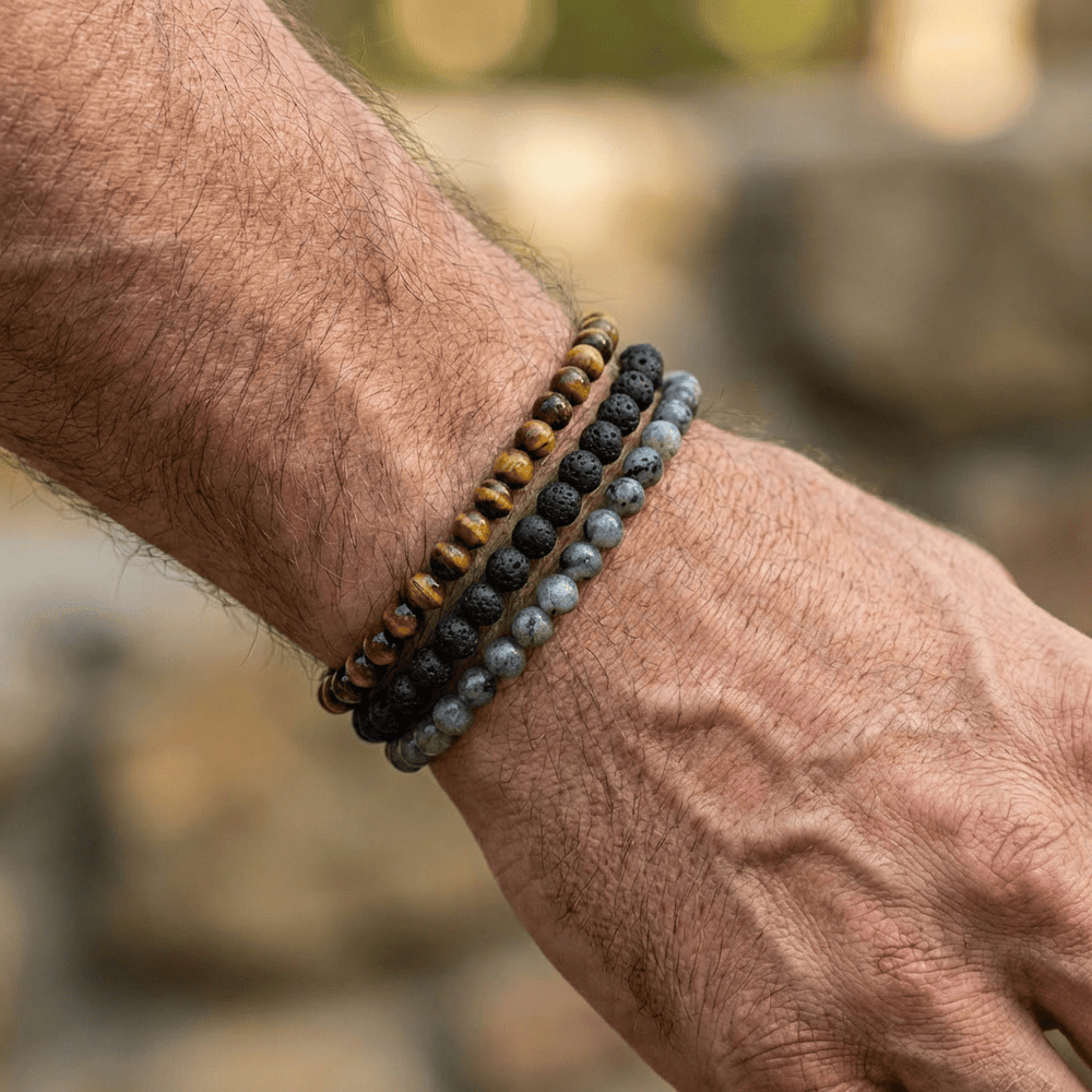 Mathieu Blanchard Bracelets Trio de bracelets Oeil de tigre, Pierre de lave et Labradorite
