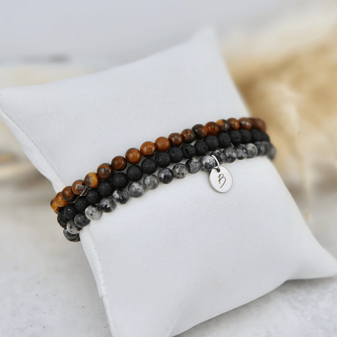 Mathieu Blanchard Bracelets Trio de bracelets Oeil de tigre, Pierre de lave et Labradorite