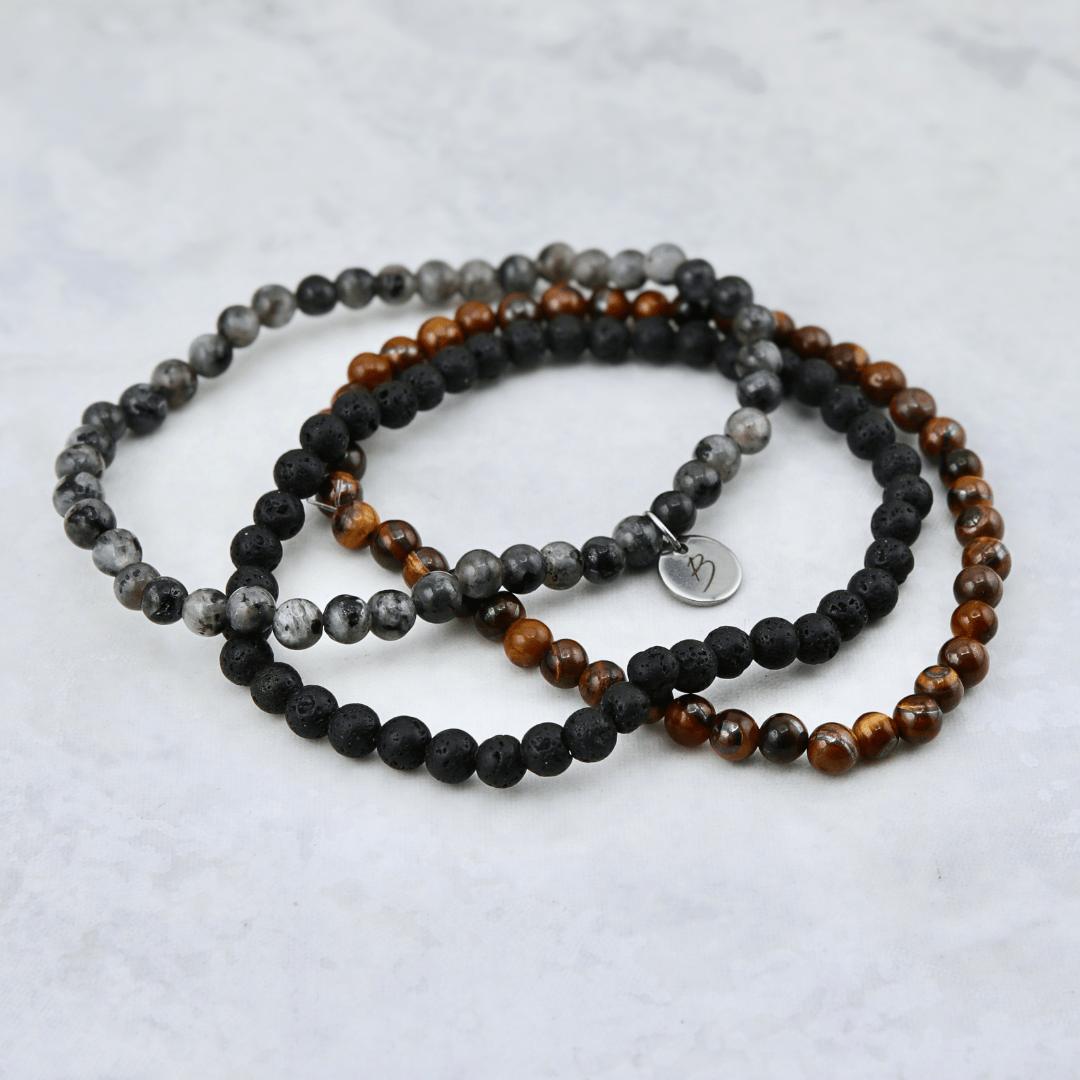 Mathieu Blanchard Bracelets Trio de bracelets Oeil de tigre, Pierre de lave et Labradorite