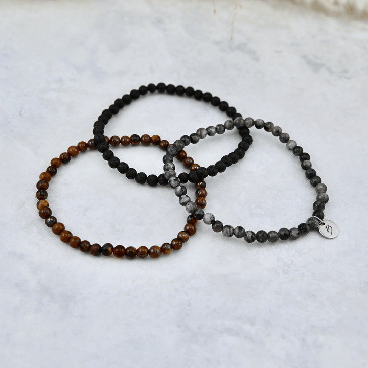 Mathieu Blanchard Bracelets Trio de bracelets Oeil de tigre, Pierre de lave et Labradorite