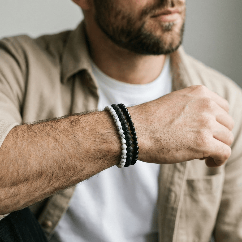 Trio de bracelets Turquoise, Pierre de lave et onyx Mathieu Blanchard Bracelets Acier inoxydable Trio de bracelets Turquoise, Pierre de lave et onyx Mathieu Blanchard Joaillerie