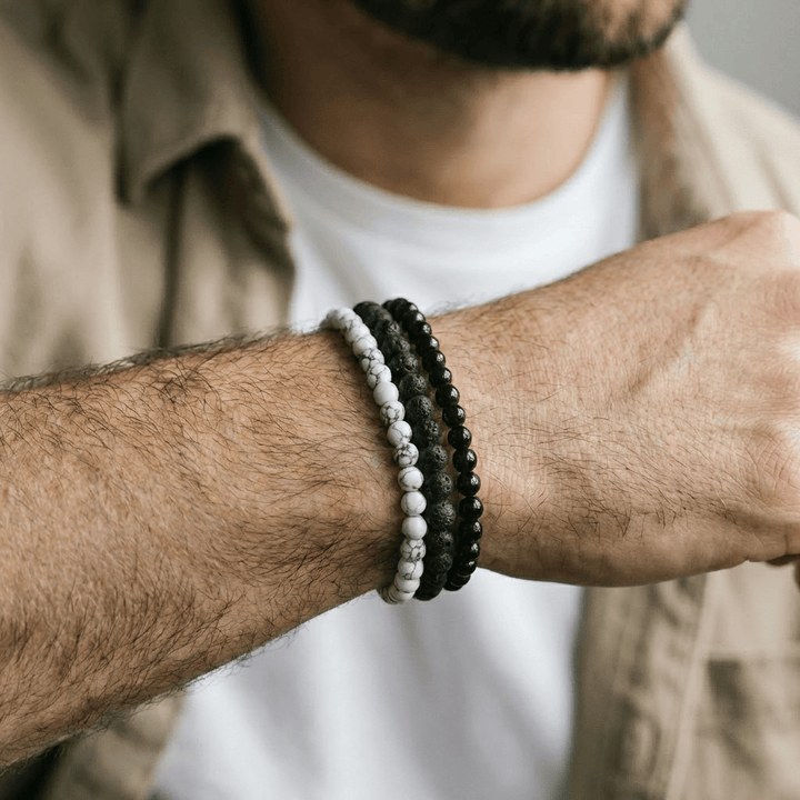 Mathieu Blanchard Bracelets Trio de bracelets Turquoise, Pierre de lave et onyx