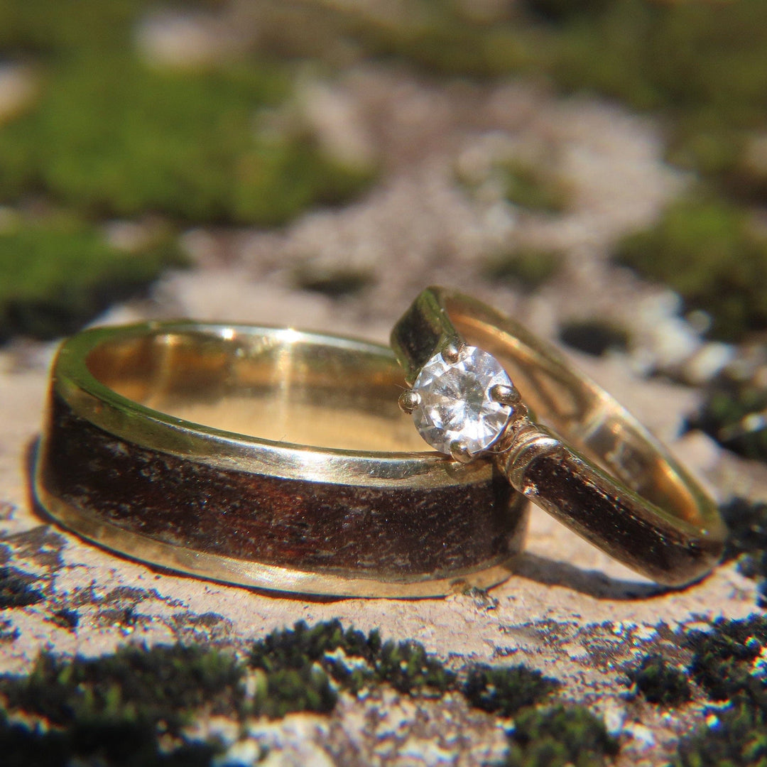 Atelier du bon bouleau Bague Solitaire en bois, or 14K - 18K et moissanite personnalisée