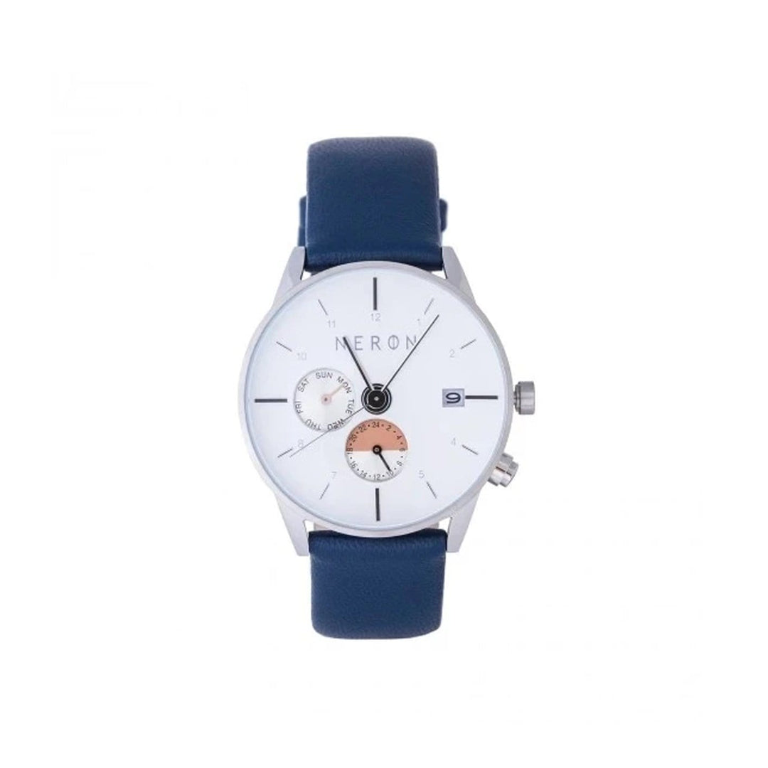 Caroline Néron Montre Explorer en cuir bleu