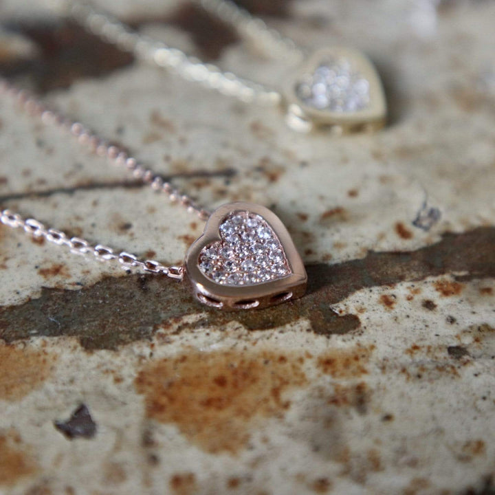 - Collier Coeur CZ en or jaune, blanc ou rose 10K