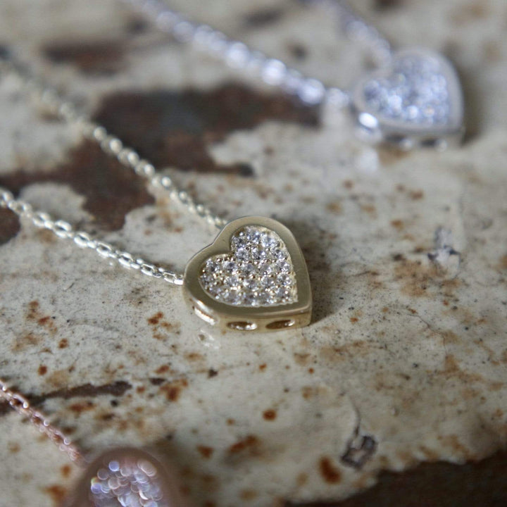 - Collier Coeur CZ en or jaune, blanc ou rose 10K