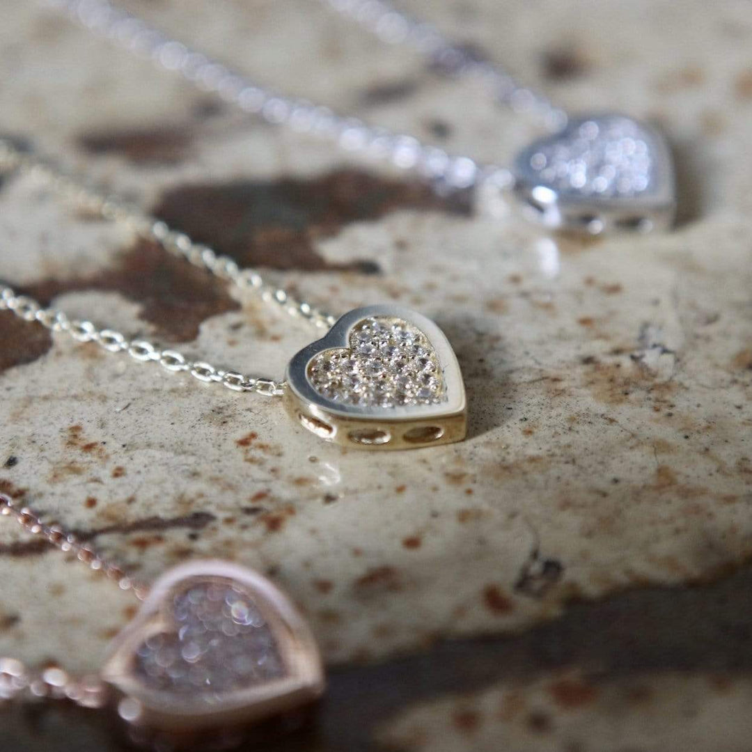 - Collier Coeur CZ en or jaune, blanc ou rose 10K