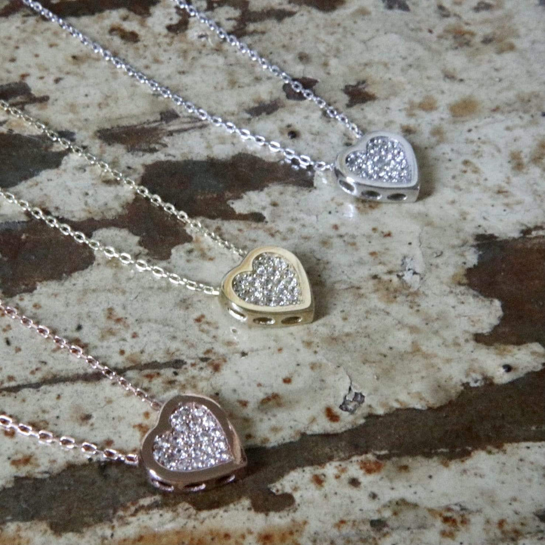 - Collier Coeur CZ en or jaune, blanc ou rose 10K