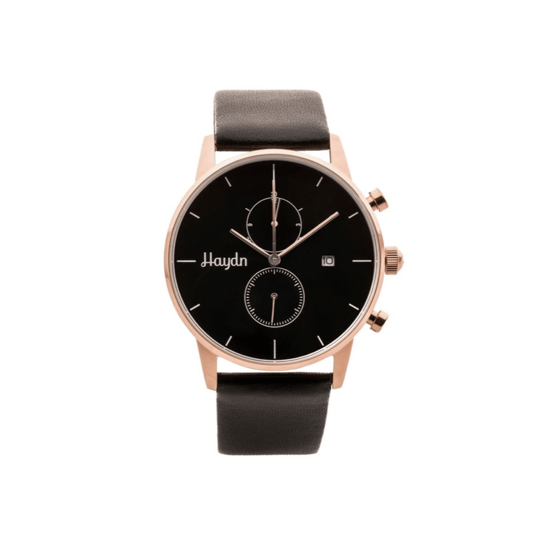 Haydn Montre chrono Milly en cuir noir