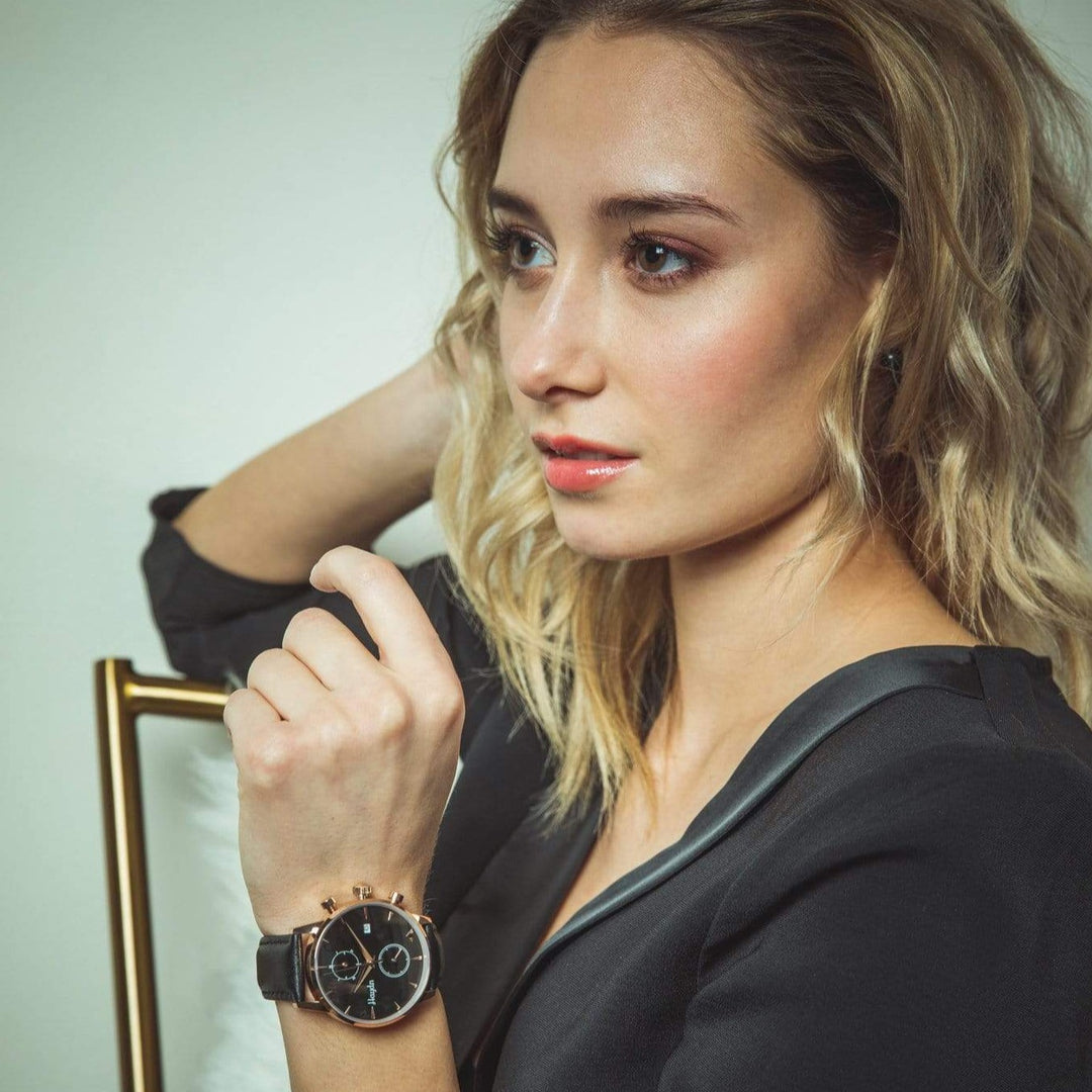Haydn Montre chrono Milly en cuir noir