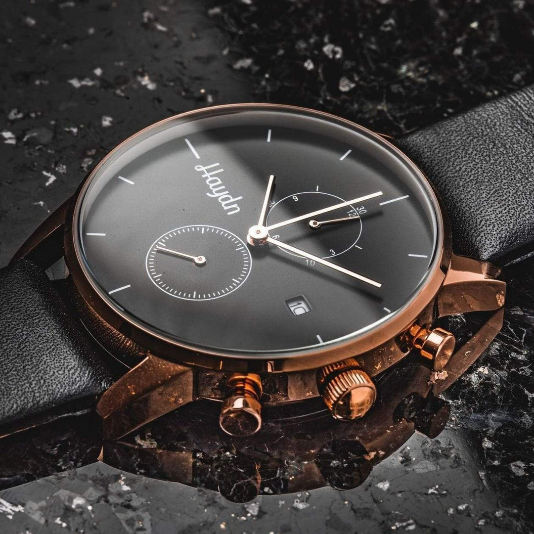 Haydn Montre chrono Milly en cuir noir