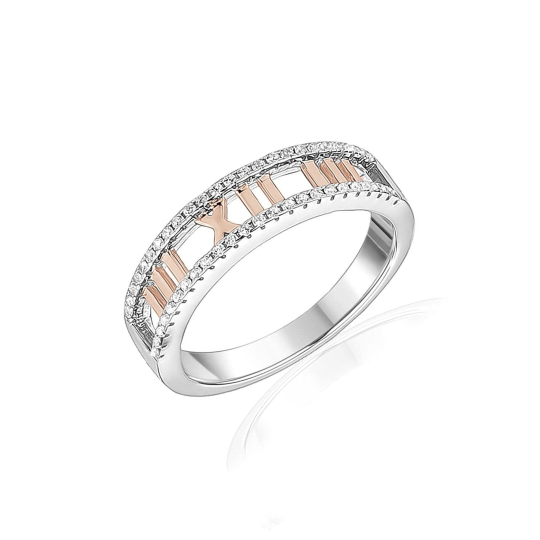 Larus Bague chiffre romain et cz sur argent 925 plaqué rhodium et or rose