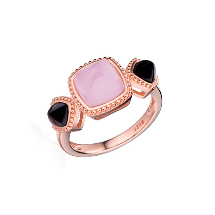 Larus Bague Punk doux agate noire et rose en argent 925 plaqué or rose