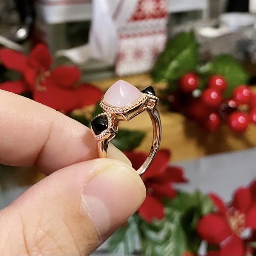 Larus Bague Punk doux agate noire et rose en argent 925 plaqué or rose