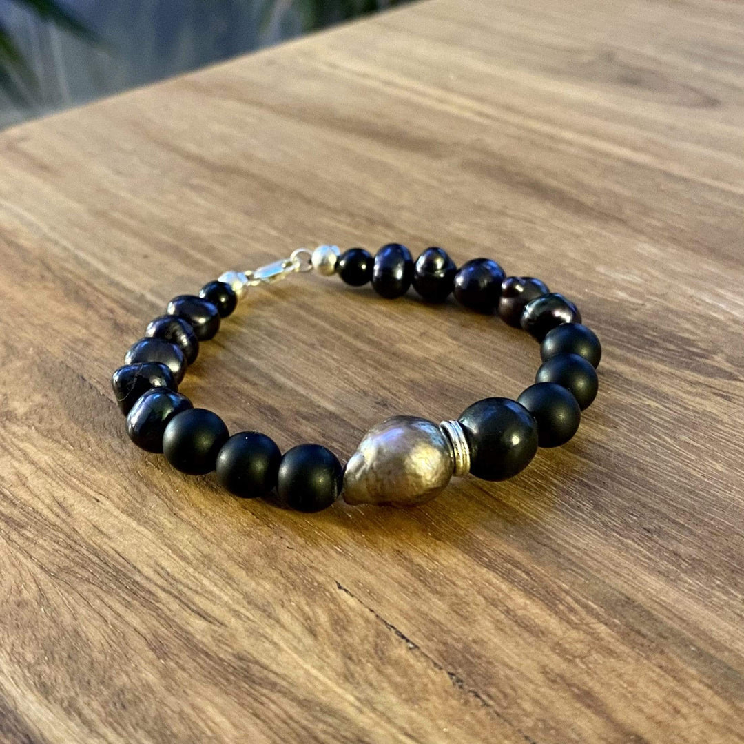 Mathieu Blanchard 7 pouces Bracelet de perles, terre cuite, jaspes, onyx et argent 925