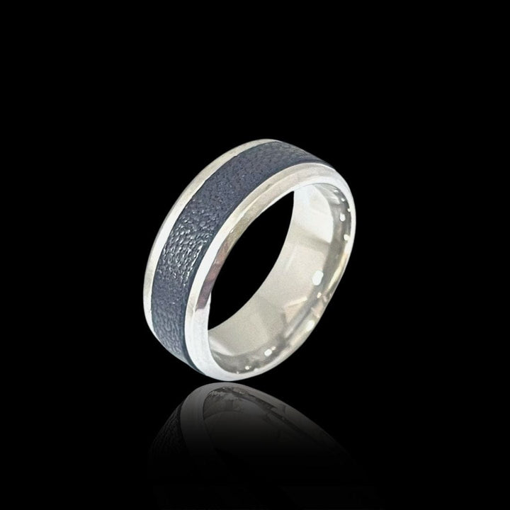 Mathieu Blanchard Bague Bague Cuir noir en acier