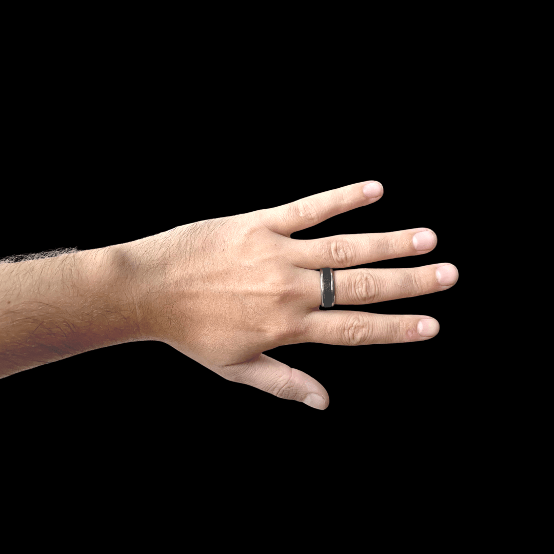 Mathieu Blanchard Bague Bague Cuir noir en acier
