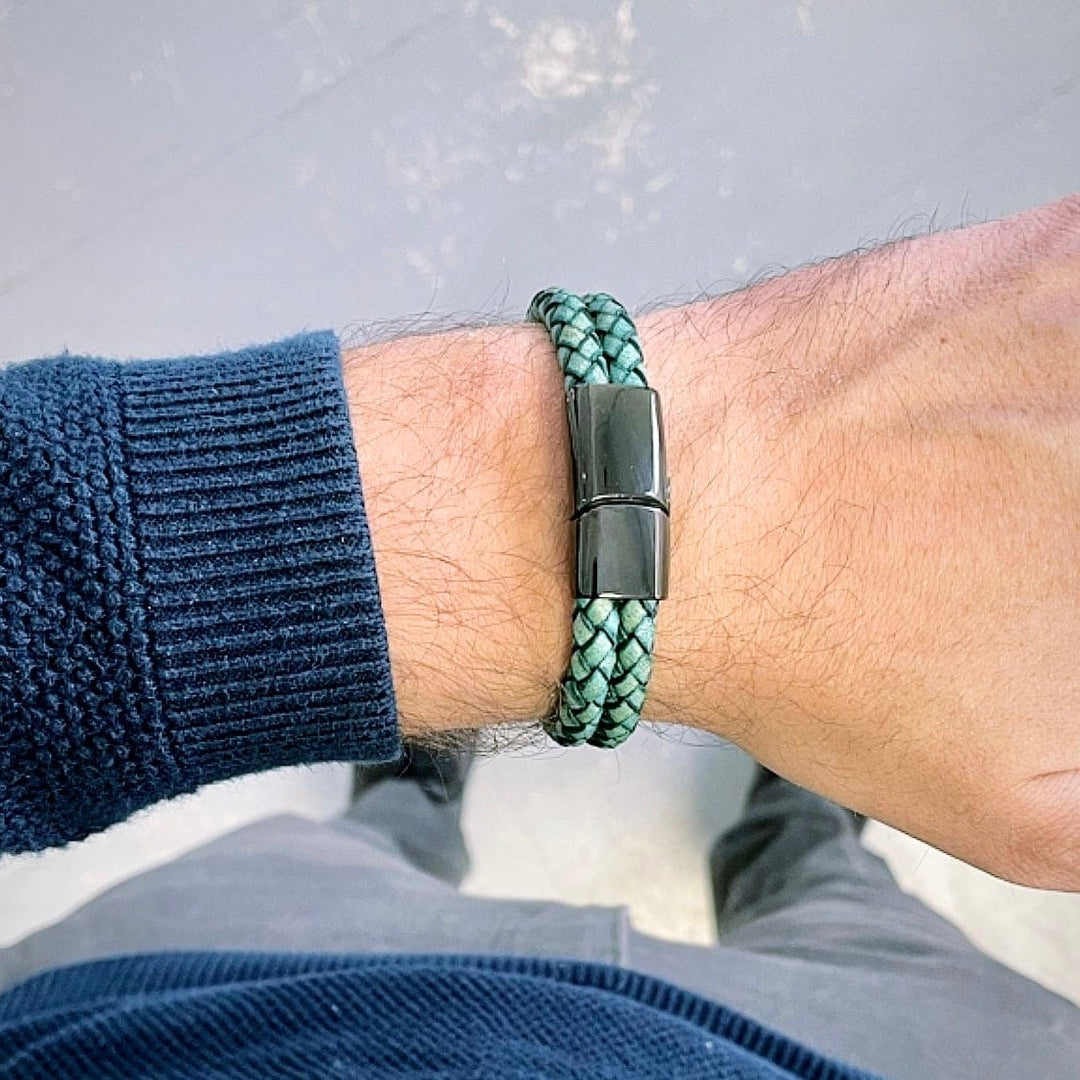 Mathieu Blanchard Bracelet Bracelet La Force en cuir tressé double et acier