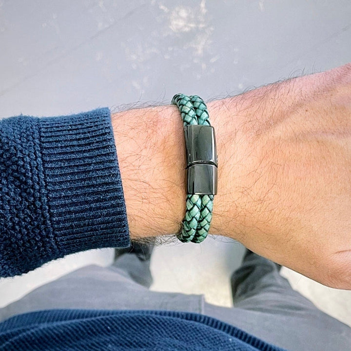 Mathieu Blanchard Bracelet Bracelet La Force en cuir tressé double et acier