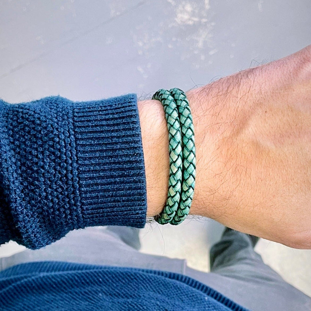 Mathieu Blanchard Bracelet Bracelet La Force en cuir tressé double et acier