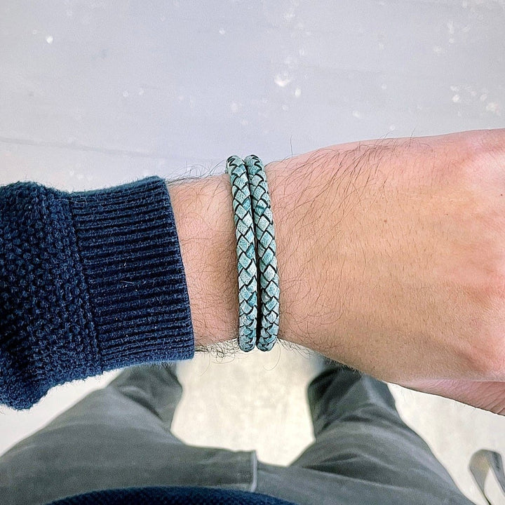 Mathieu Blanchard Bracelet Bracelet La Force en cuir tressé double et acier