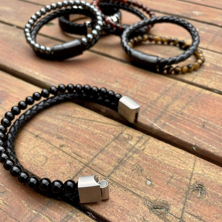 Mathieu Blanchard Bracelet Bracelet Stone en cuir, acier et agate