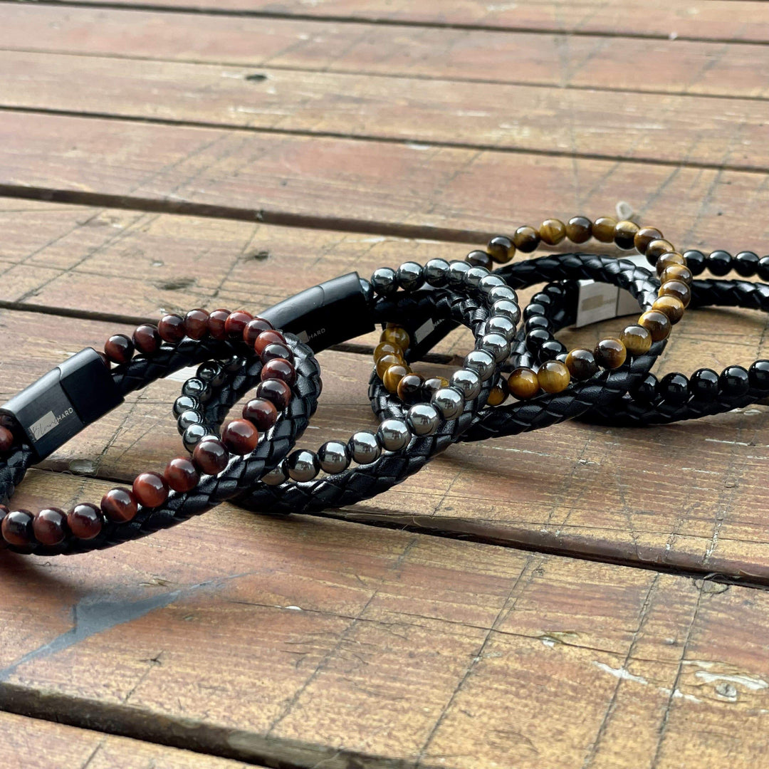 Mathieu Blanchard Bracelet Bracelet Stone en cuir, acier et agate