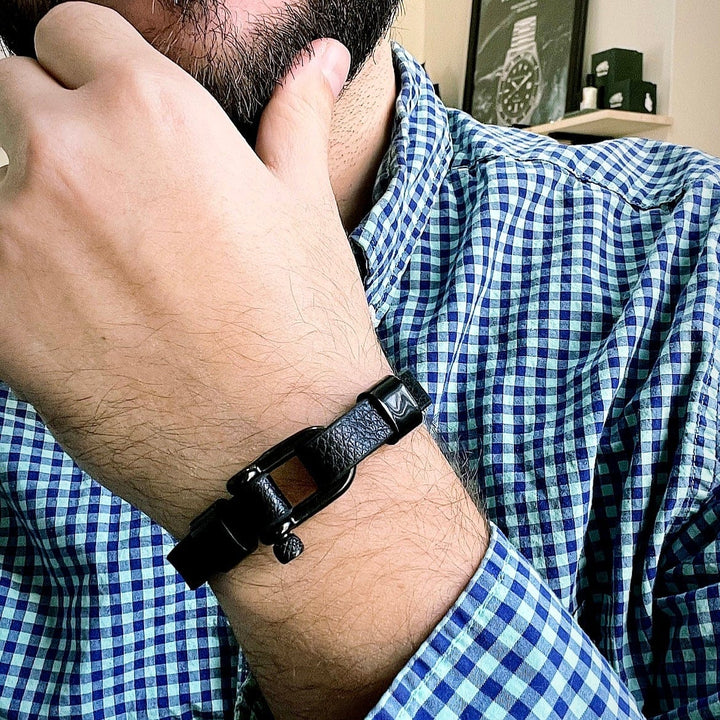 Mathieu Blanchard Bracelets Bracelet Le Nautique en cuir et acier