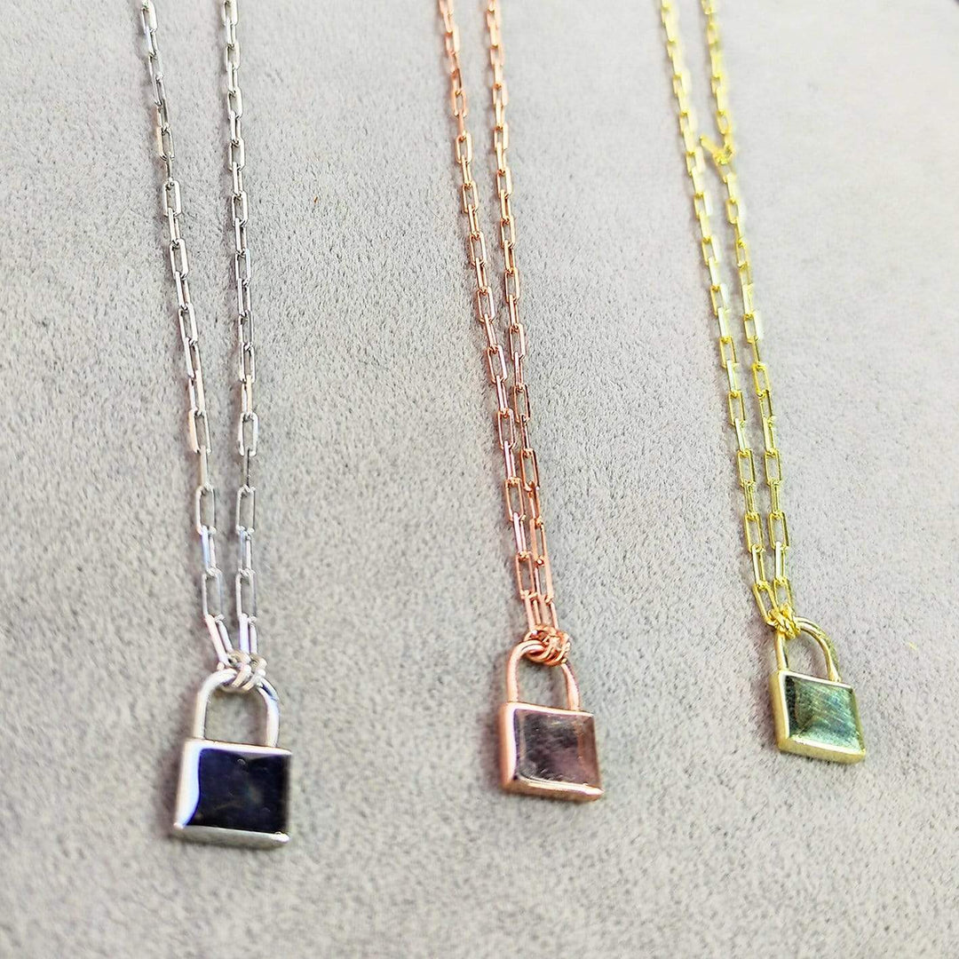 Mathieu Blanchard Chaîne Collier Cadenas mailles rectangles en argent sterling