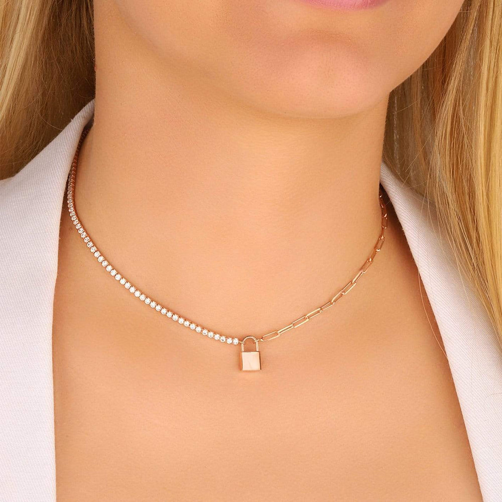 Mathieu Blanchard Collier Chaîne, cadenas et Tennis CZ en argent sterling