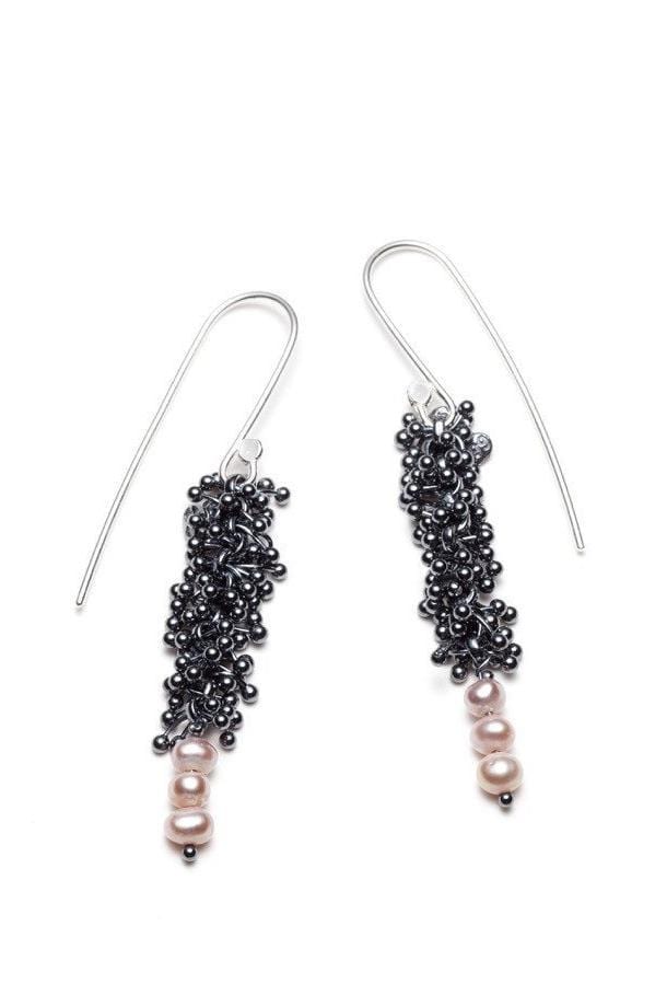 Michaud Michaud Boucles d'oreille Crochets d'oreille avec perles et argent oxydé