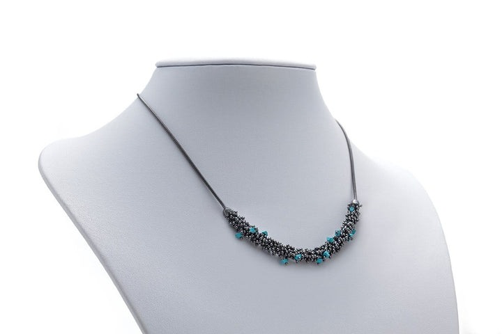Michaud Michaud Colliers oxydé Collier avec quatre pouces de Shikshok classique en argent et turquoises