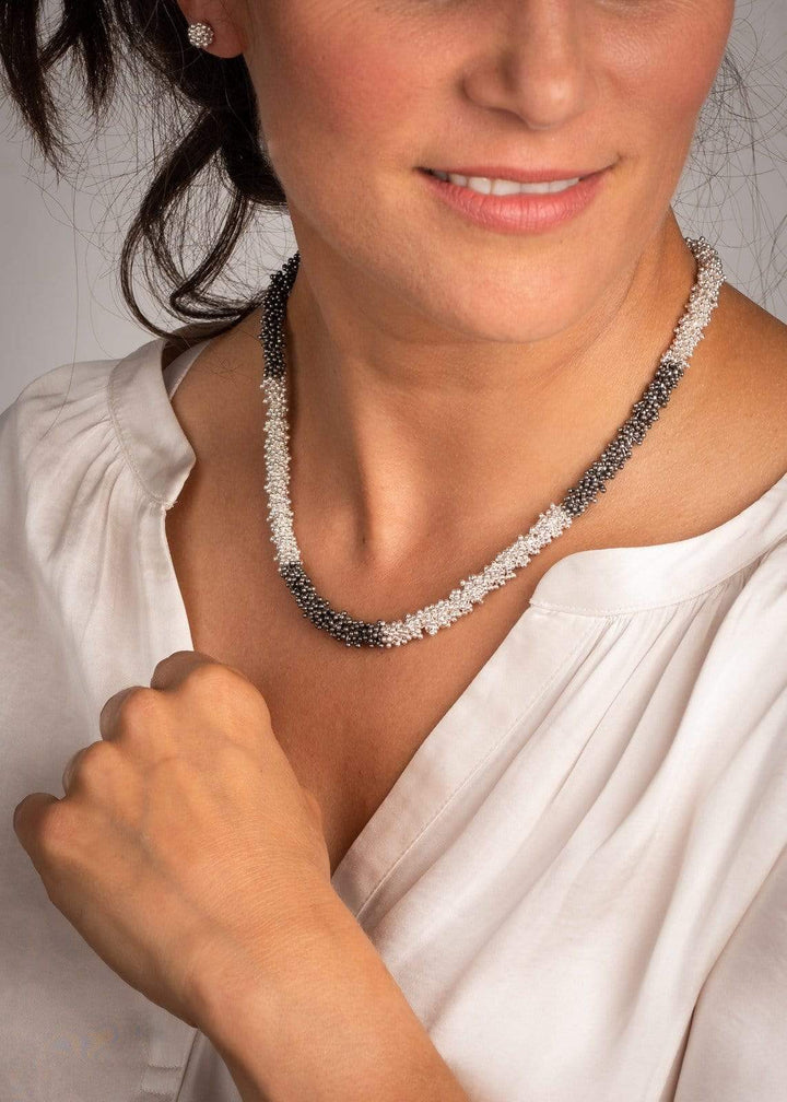 Michaud Michaud Grand collier noir et blanc ShikShok en argent