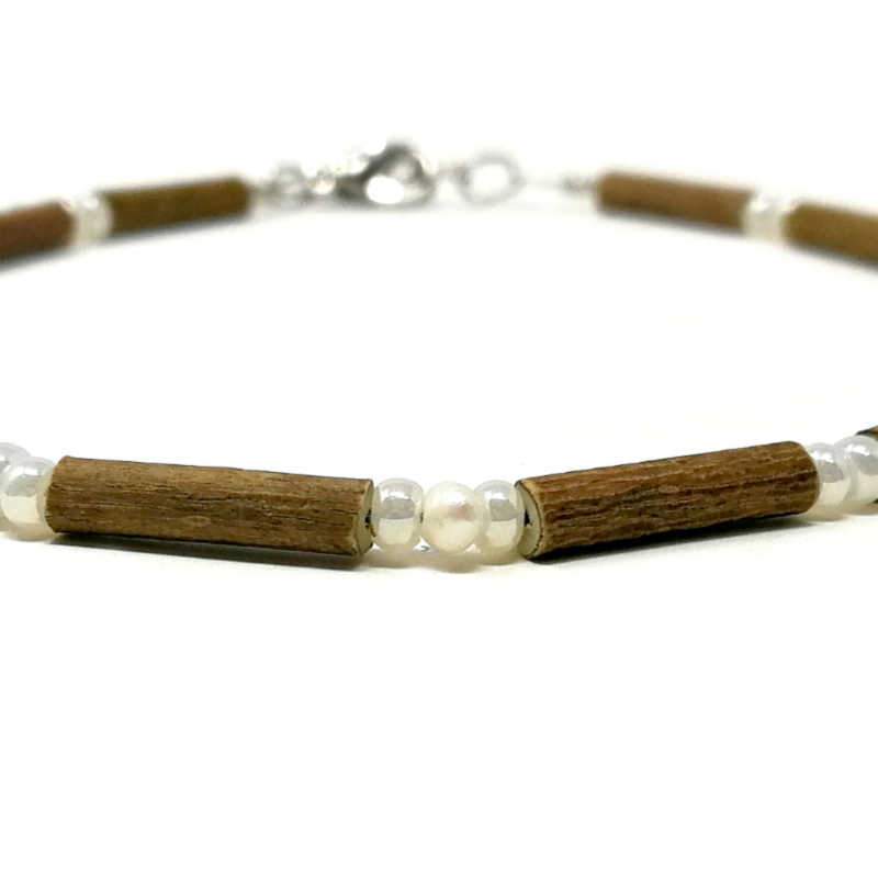 Pur Noisetier | Pure Hazelwood Les bijoux Taille unique (9.5" à 10.5" | 24 à 27 cm) Bracelet de cheville en bois de noisetier et perles