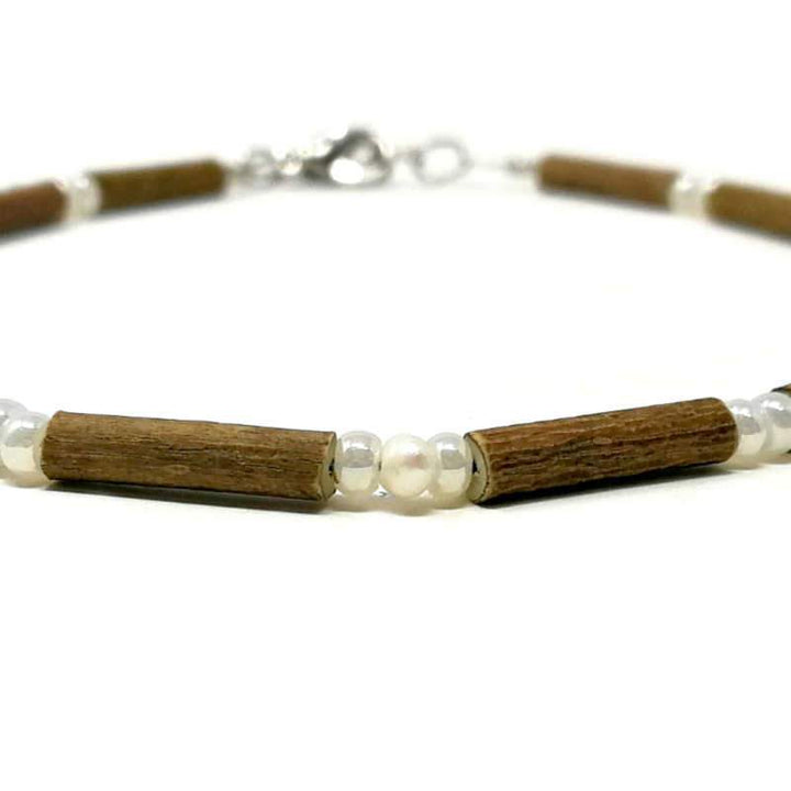 Pur Noisetier | Pure Hazelwood Les bijoux Taille unique (9.5" à 10.5" | 24 à 27 cm) Bracelet de cheville en bois de noisetier et perles