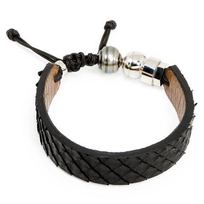 Romeo J. Bracelet en cuir de python, perle de Tahiti  et argent