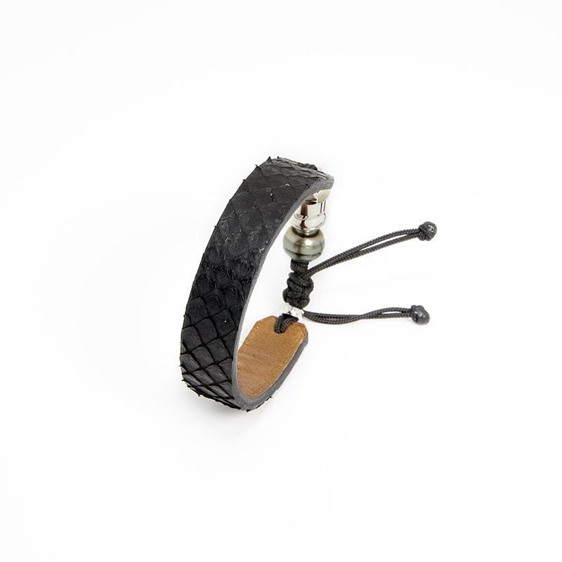 Romeo J. Bracelet en cuir de python, perle de Tahiti  et argent