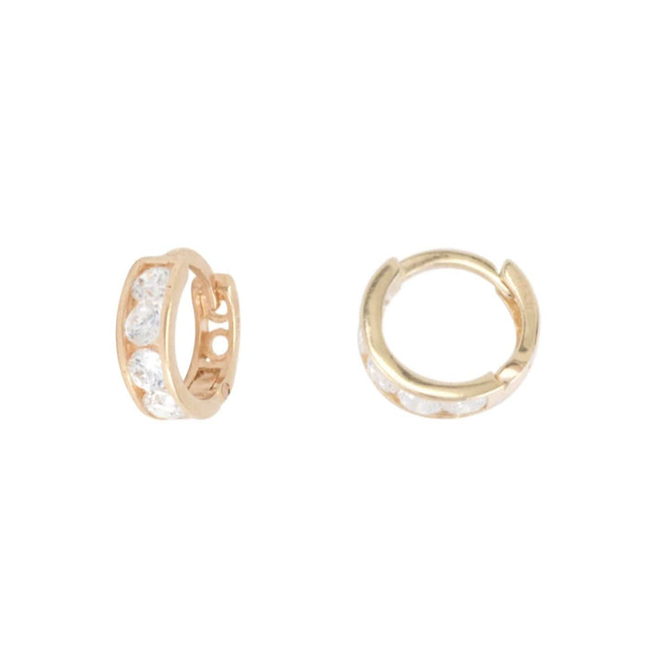 - Rosé / 10 mm Boucles d'oreilles huggies 10mm, 13mm, 15mm ou 17mm et cz sur or jaune, blanc ou rose 10K