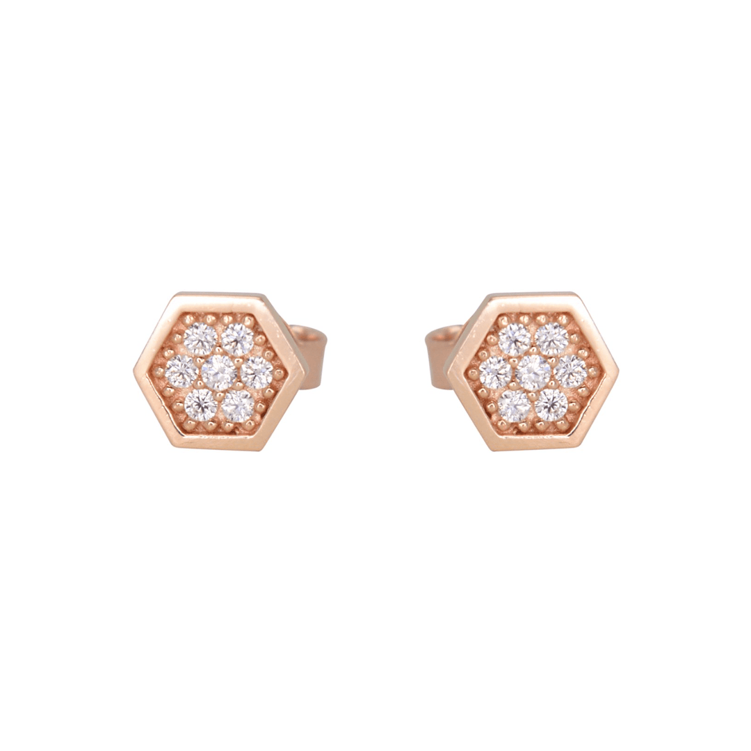 - Rosé Boucles d'oreilles Rayon de miel cz sur or jaune, blanc ou rose 10K