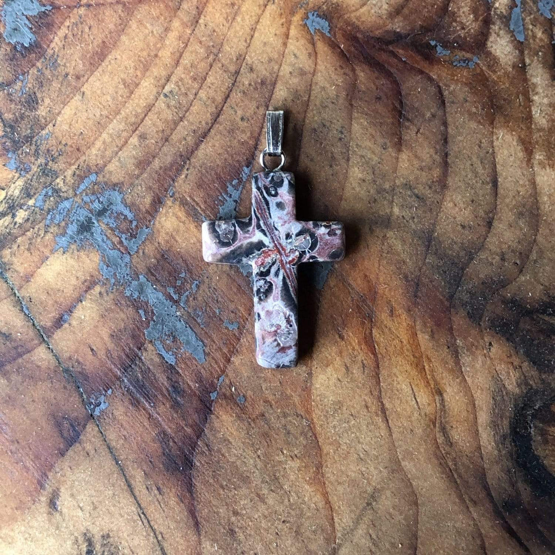 - Rose Pendentif croix en pierre et argent