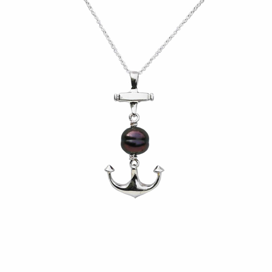 Tereva Colas Colliers Collier ancre marine en argent sterling et perle de Tahiti 9mm