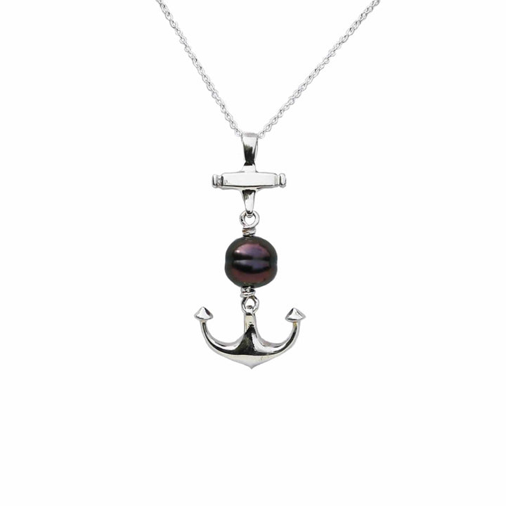 Tereva Colas Colliers Collier ancre marine en argent sterling et perle de Tahiti 9mm