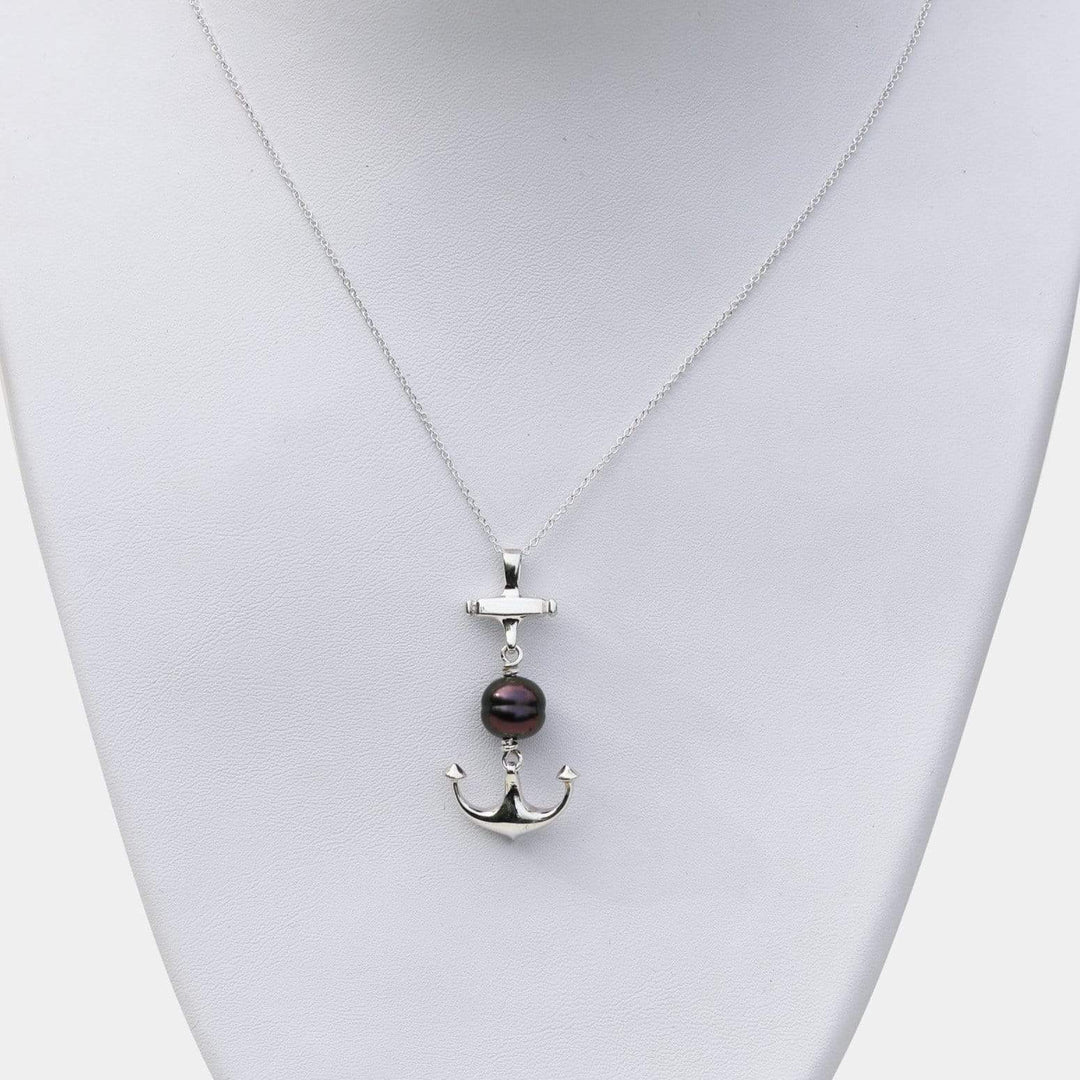Tereva Colas Colliers Collier ancre marine en argent sterling et perle de Tahiti 9mm