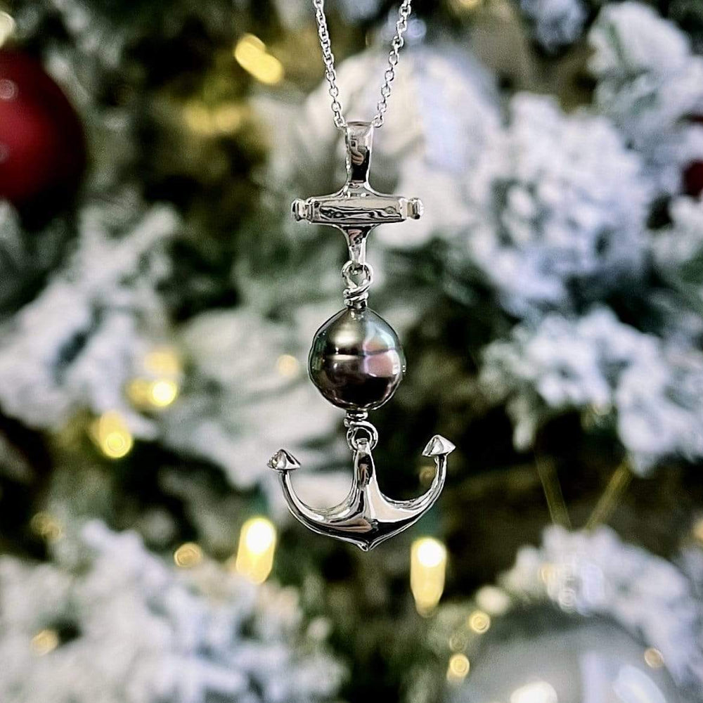 Tereva Colas Colliers Collier ancre marine en argent sterling et perle de Tahiti 9mm