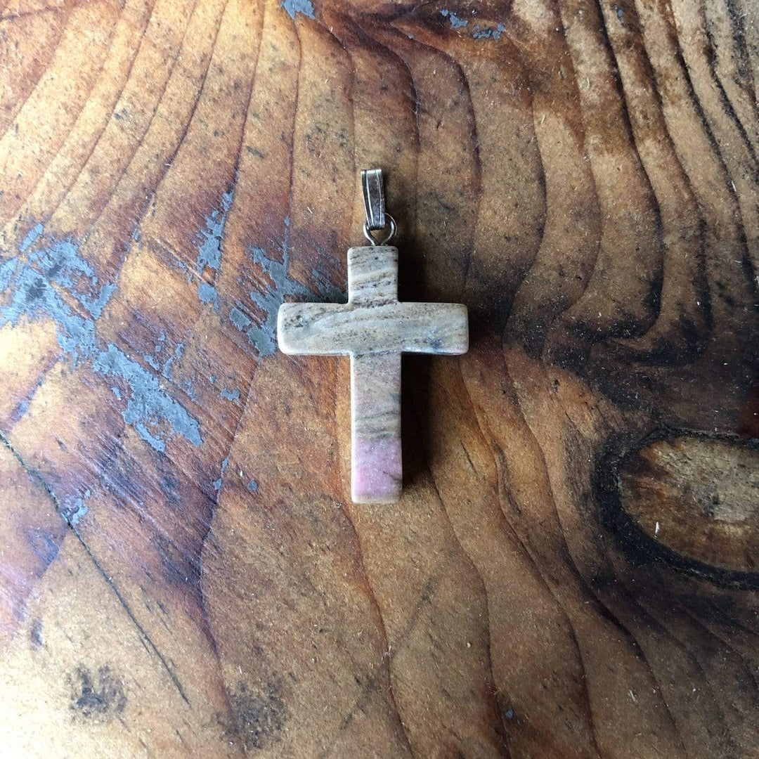 - Vert Pendentif croix en pierre et argent